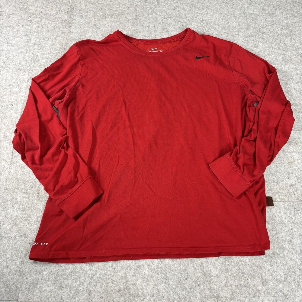 The Nike Tee Dri-FIT Mens XXL 2XL Long Sleeve Athletic T-Shirt Red | 707520-687